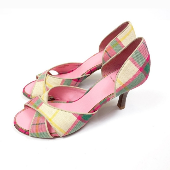 Lilly Pulitzer Cross Your Fingers Heel in Cocktail Pink Palm Beach Prep Plaid 6 - Picture 13 of 13